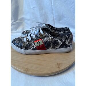 G by Guess Women's Snake Print Low Top Sneakers White Laces Red Accent Sz 8M